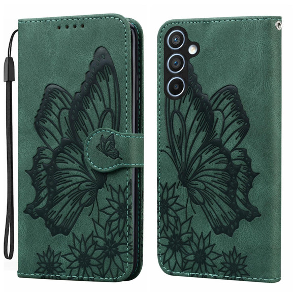 For Samsung Galaxy A57 5G Case | Retro Embossed Butterfly PU Leather Wallet Cover, Green | iCoverLover Australia