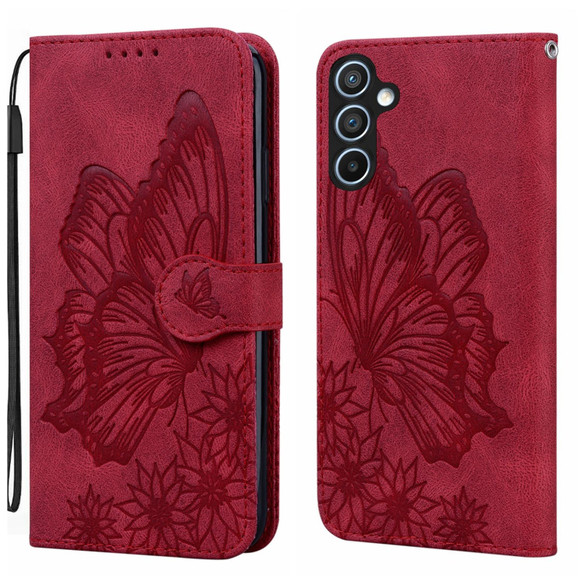 For Samsung Galaxy A37 5G Case | Retro Embossed Butterfly PU Leather Wallet Cover, Red | iCoverLover Australia