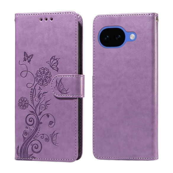 For Google Pixel 10a 5G Case | Embossed Butterfly PU Leather Wallet Cover, Purple | iCoverLover Australia