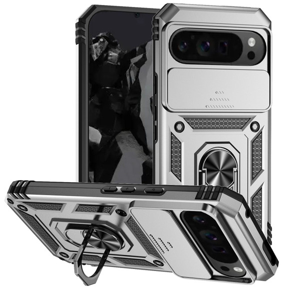 Google Pixel 9 Pro Heavy Duty Armor Case - Silver | iCoverLover