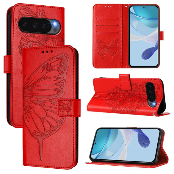 For Google Pixel 11 Butterfly Wallet Case, PU Leather with Card Holder & Stand, Red | iCoverLover.com.au
