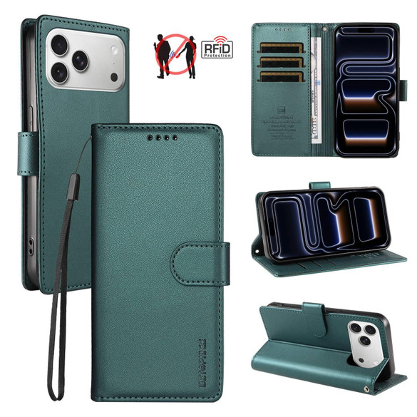 For iPhone 18 Pro Max Case | Pearlescent RFID Blocking Wallet Cover, Green