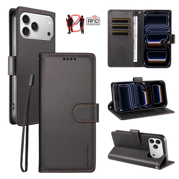 For iPhone 18 Pro Max Case | Pearlescent RFID Blocking Wallet Cover, Black