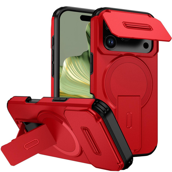 For iPhone 18 Pro Case | MagSafe Compatible Sliding Camera Shield Kickstand Cover, Red