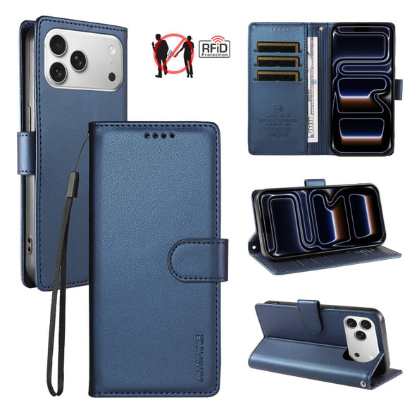 For iPhone 18 Pro Case | Pearlescent RFID Blocking Wallet Cover, Blue