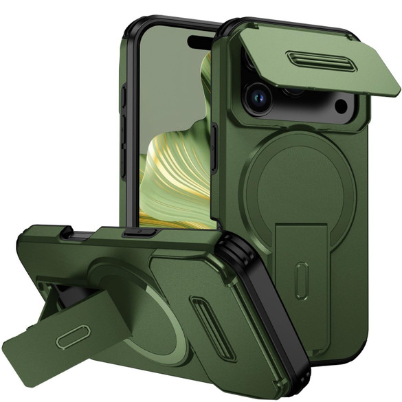 For iPhone 18 Pro Case | MagSafe Compatible Sliding Camera Shield Kickstand Cover, Green