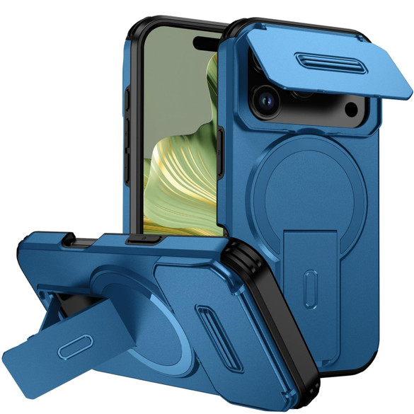 For iPhone 18 Pro Max Case | MagSafe Compatible Sliding Camera Shield Kickstand Cover, Blue
