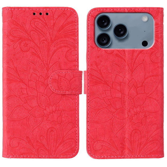For iPhone 18 Pro Wallet Case - Elegant Lace Flower PU Leather Folio Cover, Red | iCoverLover Australia