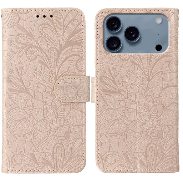 For iPhone 18 Pro Max Wallet Case - Elegant Lace Flower PU Leather Folio Cover, Rose Gold | iCoverLover Australia