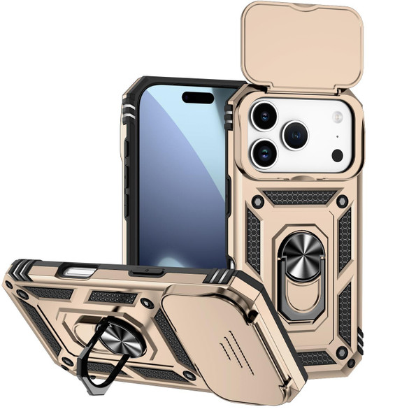 For iPhone 18 Pro Case - Camera Shield Ring Stand - Gold