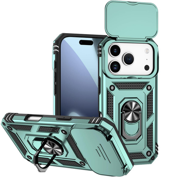 For iPhone 18 Pro Case - Camera Shield Ring Stand - Dark Green