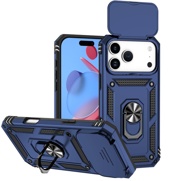 For iPhone 18 Pro Case - Camera Shield Ring Stand - Blue