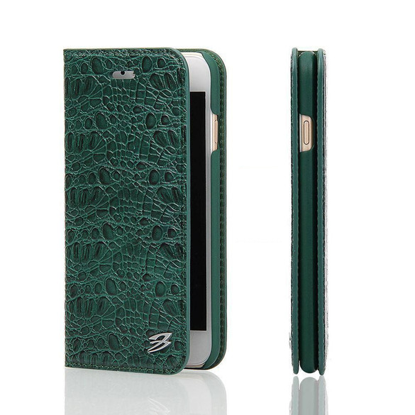 iPhone SE 5G (2022), SE (2020) / 8 / 7 Case Green Fierre Shann Crocodile Genuine Cow Leather Cover | iCoverLover