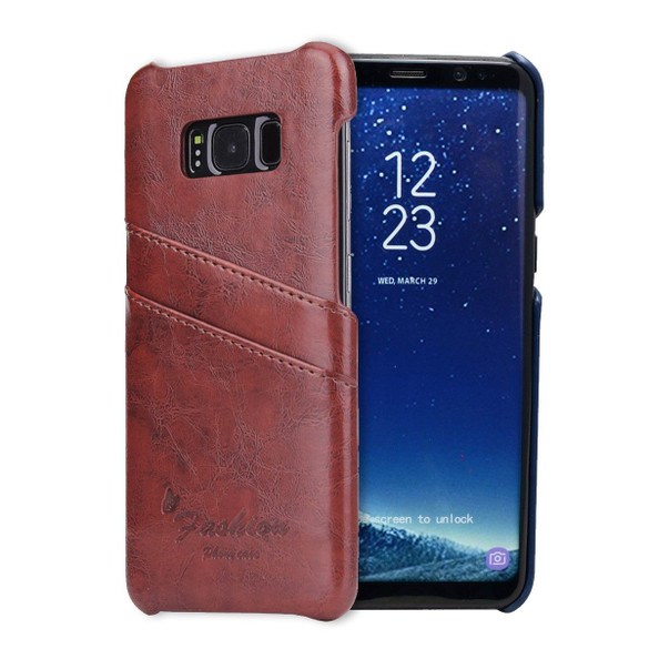 Samsung Galaxy S8 PLUS Case Brown Deluxe Leather Shell Cover with Card Slots| Leather Samsung Galaxy S8 PLUS Covers | Leather Samsung Galaxy S8 PLUS Cases | iCoverLover