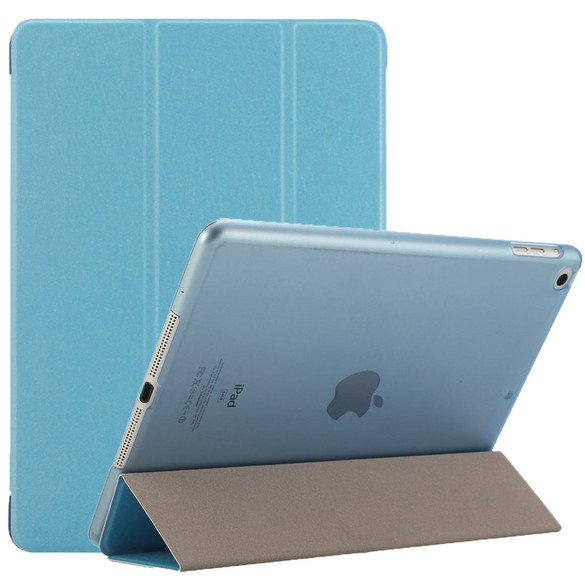 Blue Silk Textured 3-fold Leather iPad 2017 9.7-inch Case | Leather iPad 2017 Cases | iPad 2017 Covers | iCoverLover