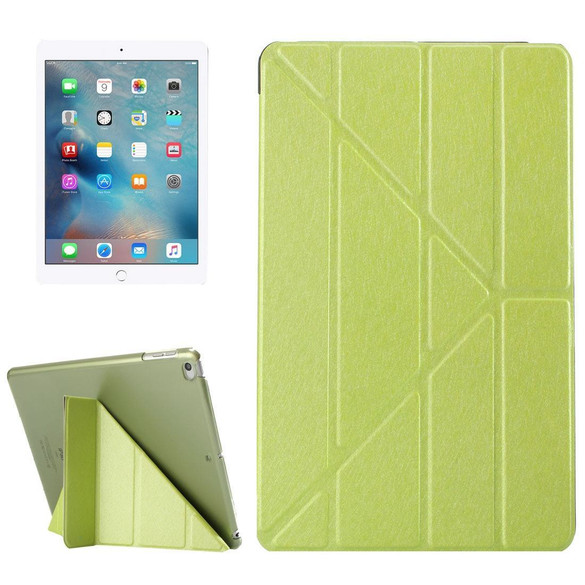 Green Silk Textured 3-folding Leather iPad 2017 9.7-inch Case | Leather iPad 2017 Cases | iPad 2017 Covers | iCoverLover