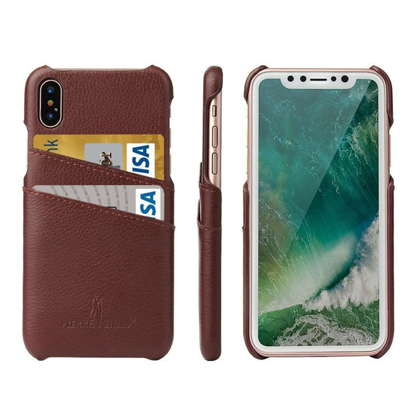 iPhone XS & X Case Brown Handmade Genuine Leather Fashion Back Shell with 2 Card Slots, Shockproof, and Scratch-proof | Genuine Leather iPhone XS & X Cases | Genuine Leather iPhone XS & X Covers | iCoverLover