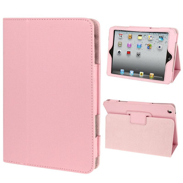 Pink Lychee Texture 2-fold Folio Leather iPad Mini 1, 2, 3 Case | Leather Apple iPad Mini Covers | Leather iPad Mini Cases | iCoverLover