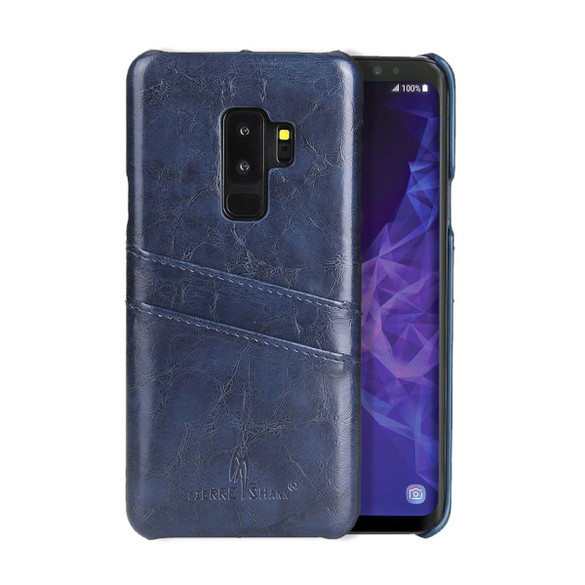 Samsung Galaxy S9 PLUS Case Blue Deluxe PU Leather Back Shell with 2 Exterior Card Slots, Slim Build & Shockproof | Leather Samsung Galaxy S9 Plus Covers | Leather Samsung Galaxy S9 Plus Cases | iCoverLover