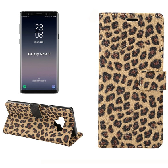 Samsung Galaxy Note 9 Case Yellow Leopard Leather Wallet Cover with Kickstand and Card Slots | Faux Leather Samsung Galaxy Note 9 Cases | iCoverLover