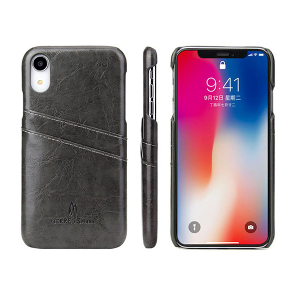 iPhone XR Case Grey Deluxe PU Leather Back Cover with 2 Exterior Card Slots, Slim Build, Anti-Scratch & Shockproof | Leather iPhone XR Covers | Leather iPhone XR Cases | iCoverLover