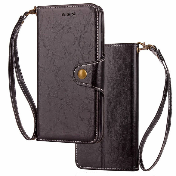 iPhone XS Max Case Black Wild Horse Texture Retro Business Folio Leather Cover with Card Slots, Cash Pocket, and Strap | Leather Apple iPhone XS Max Covers | Leather Apple iPhone XS Max Cases | iCoverLover