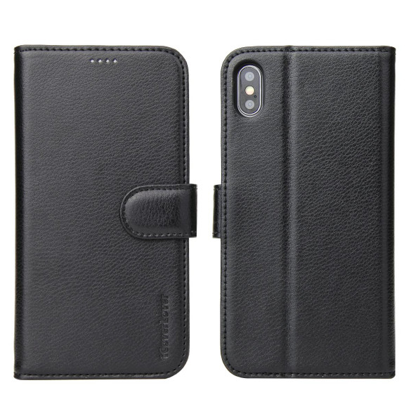 iPhone XS Max Case Black Real Top-grain Cow Leather Wallet Folio Case with 3 Card Slots, 1 Cash Compartment, Impact-proof, and Enhanced Grip | Genuine Leather iPhone XS Max Cases | Genuine Leather iPhone XS Max Covers