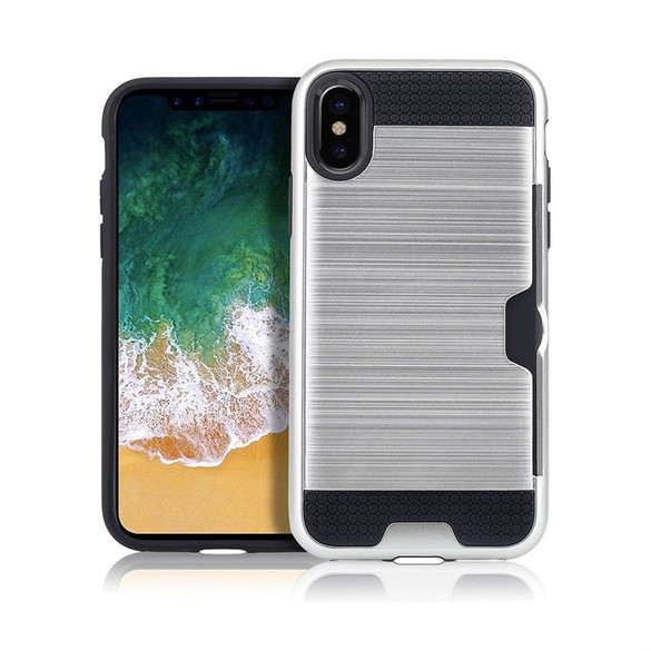 iPhone XS Max Case Silver Brushed Texture TPU and PC Protective Back Case with 1 Card Slot | Armor Apple iPhone XS Max Cases | Armor Apple iPhone XS Max Covers | iCoverLover