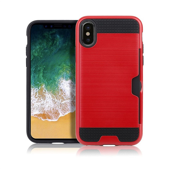 iPhone XS Max Case Red Brushed Texture TPU and PC Protective Back Case with 1 Card Slot | Armor Apple iPhone XS Max Cases | Armor Apple iPhone XS Max Covers | iCoverLover