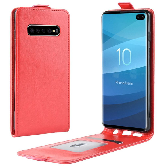Samsung Galaxy S10+ PLUS Case Red TPU and PU Leather Vertical Flip Cover with 1 Card Compartment, Flap Closure | Leather Samsung Galaxy S10+ PLUS Covers | Leather Samsung Galaxy S10+ PLUS Cases | iCoverLover