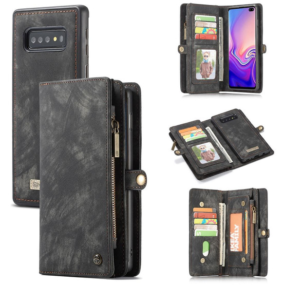 Samsung Galaxy S10+ Plus Case Black PU Leather Detachable Cover, 11 Card Slots, 2 Cash Pockets, 2 Photo Frames, Kickstand | Leather Samsung Galaxy S10+ Plus Covers | Leather Samsung Galaxy S10+ Plus Cases | iCoverLover