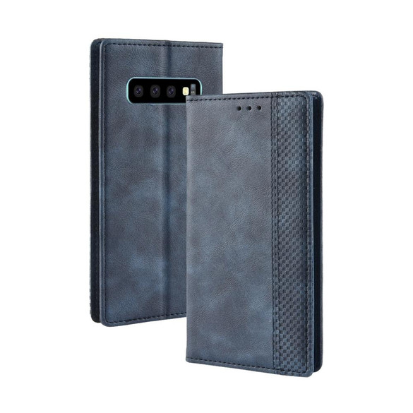 Samsung Galaxy S10 Case Blue Retro Texture PU Leather Folio Wallet Cover with Magnetic Buckle, Card Slots and Cash Slot | Leather Samsung Galaxy S10 Covers | Leather Samsung Galaxy S10 Cases | iCoverLover