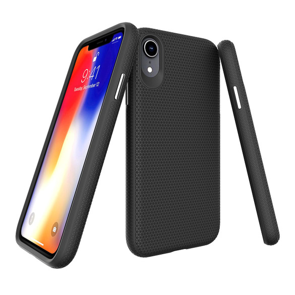 iPhone XR Case Black Unique Textured TPU & PC Protective Back Shell Cover | Armor Apple iPhone XR Covers | Armor Apple iPhone XR Cases | iCoverLover