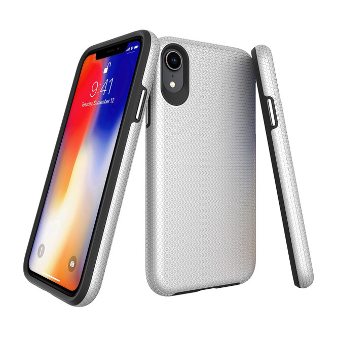 iPhone XR Case Silver Shockproof Armor Protective Cover with Wireless Charging Support | Armor Apple iPhone XR Covers | Armor Apple iPhone XR Cases | iCoverLover