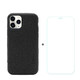 iPhone 11 Pro Case Denim Texture Black Cover & Tempered Glass Screen Protector