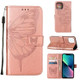 For iPhone 14 Pro, 14 Plus Case, Floral Butterfly, PU Leather, Lanyard, Stand, Rose Gold | Wallet Folio Cases | iCoverLover.com.au