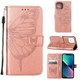 For iPhone 14 Pro Max, 14 Pro, 14 Plus, 14 Case, Floral Butterfly, PU Leather, Lanyard, Stand, Rose Gold | Wallet Folio Cases | iCoverLover.com.au