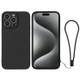 For iPhone 15 Pro Max, 15 Pro, 15 Plus, 15 Case, Silicone Soft Cover, Wrist Strap, Black | iCoverLover Australia