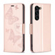 For Samsung Galaxy S24 Ultra, S24+ Plus or S24 Case - Embossed Butterflies, Folio Wallet PU Leather Cover, Stand, Rose Gold | iCoverLover.com.au