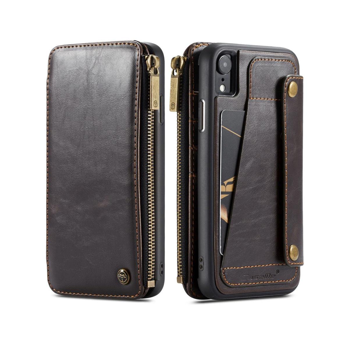 iPhone XR Case Coffee Detachable Multifunctional Folio Leather