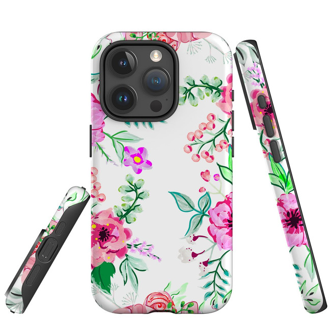 For iPhone 15 Pro Case Tough Protective Cover, Floral Garden