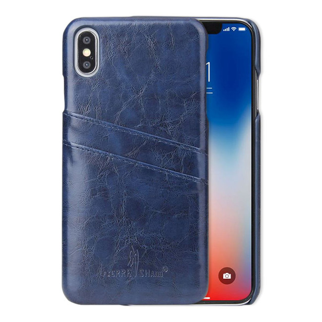 iPhone XS MAX Case Blue Deluxe PU Leather Back Shell with 2 Card Slots