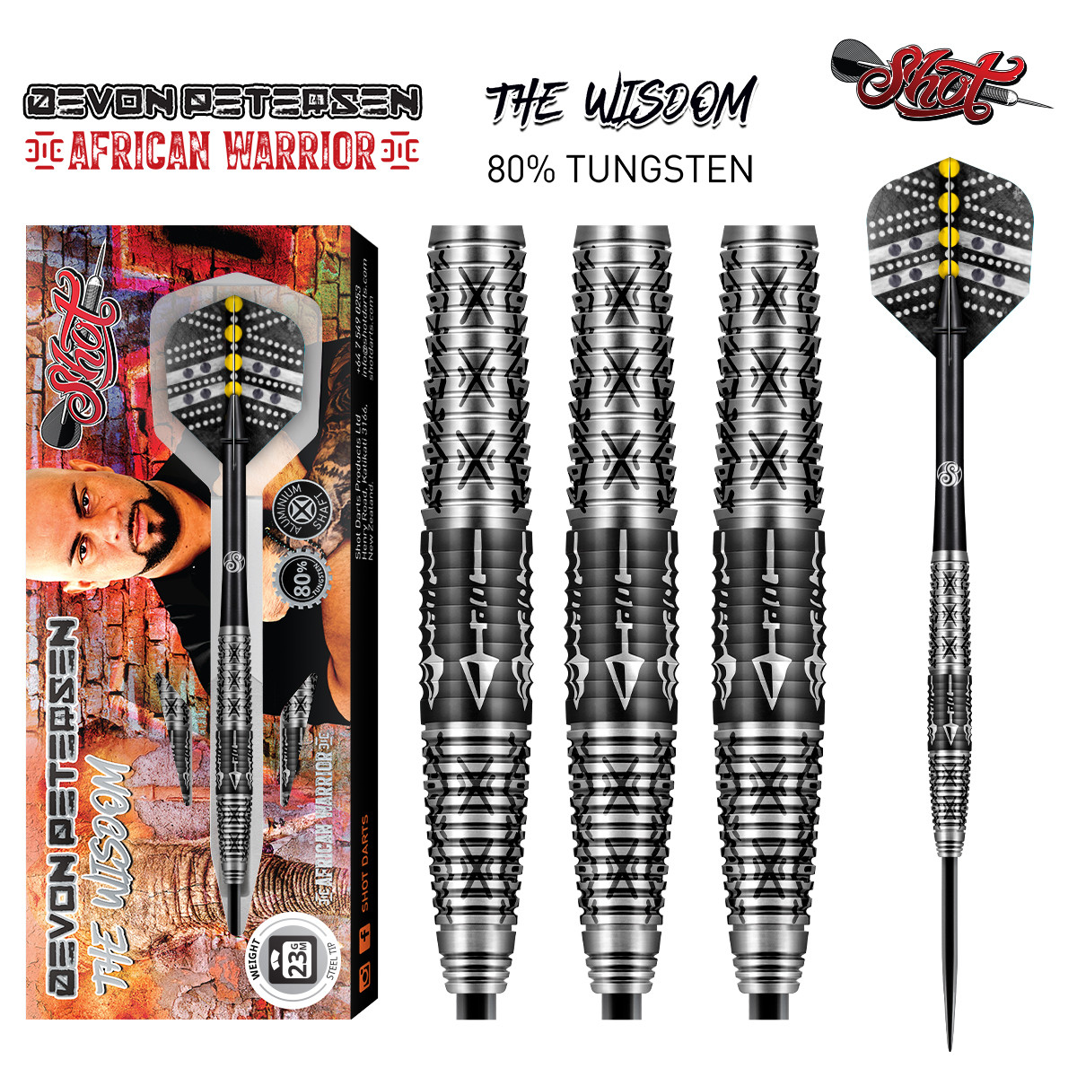 Devon Petersen 、Zeus V 他バレルセット Shot Devon Peterson Wisdom Steel Tip Darts - 24g - theDartZone.com