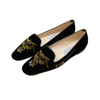 Embroidered Black Velvet Flats 