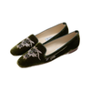 Embroidered Velvet Olive Flats 