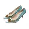 Embroidered Turquoise Velvet Heels