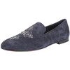 Embroidered Navy Suede Tux Slipper