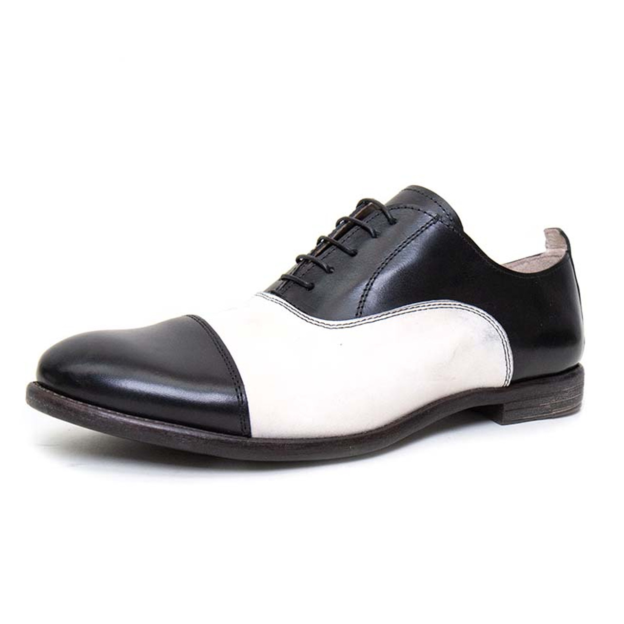 Moma Black \u0026 White Leather Derby Shoe 