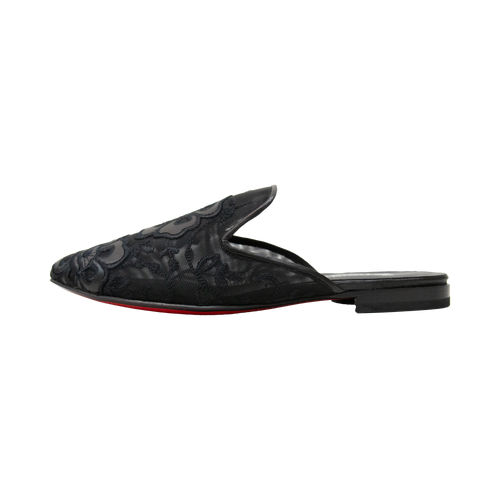 Black Mesh Six Flower Petal Mule