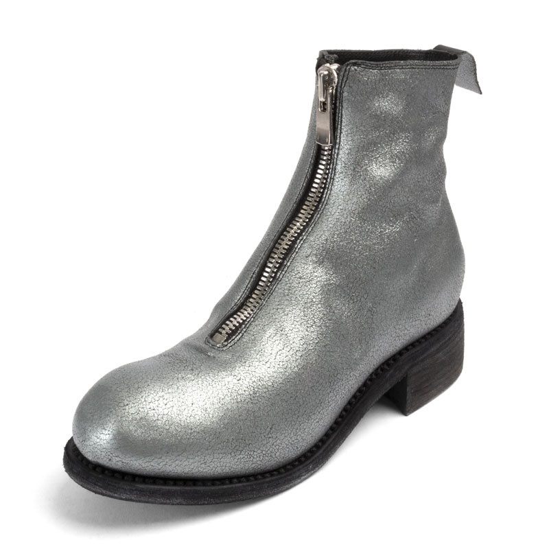 Silver Front Zip Ankle Boot